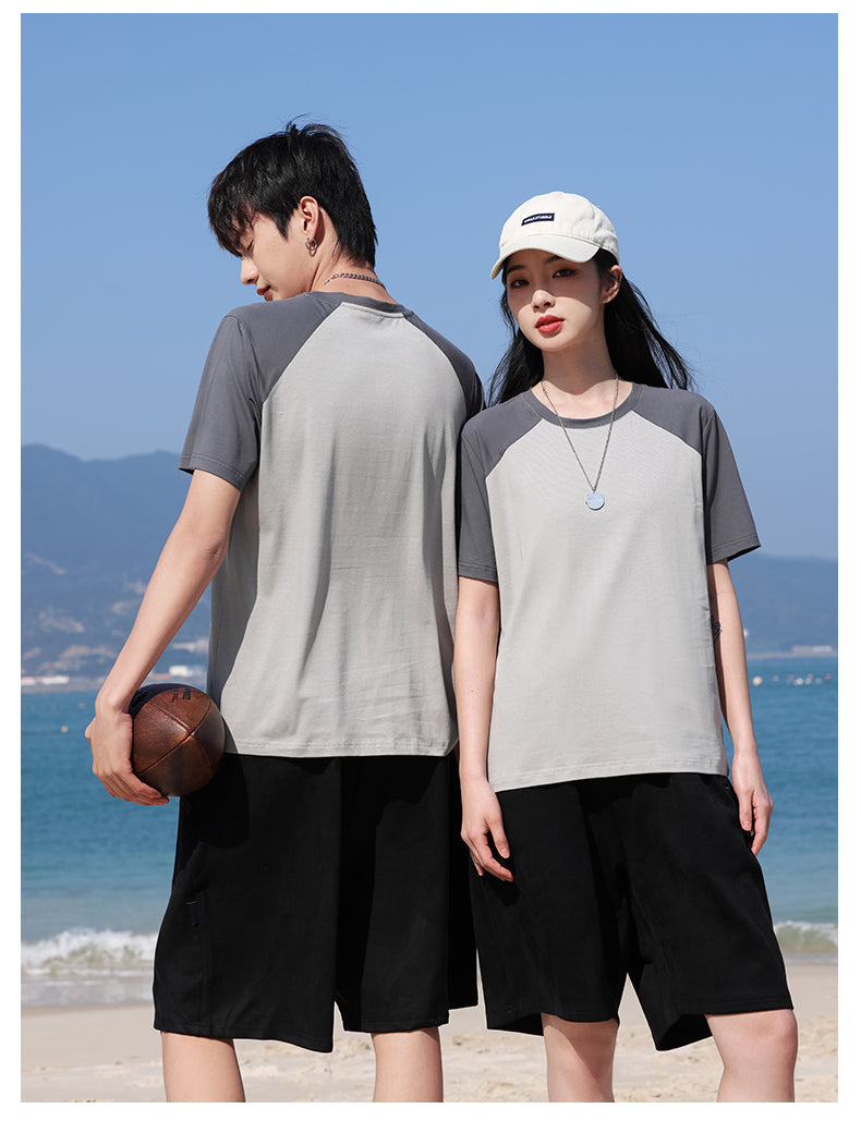 Unisex Color Block T-Shirts – Casual Short Sleeve Solid Tops, Summer Tees
